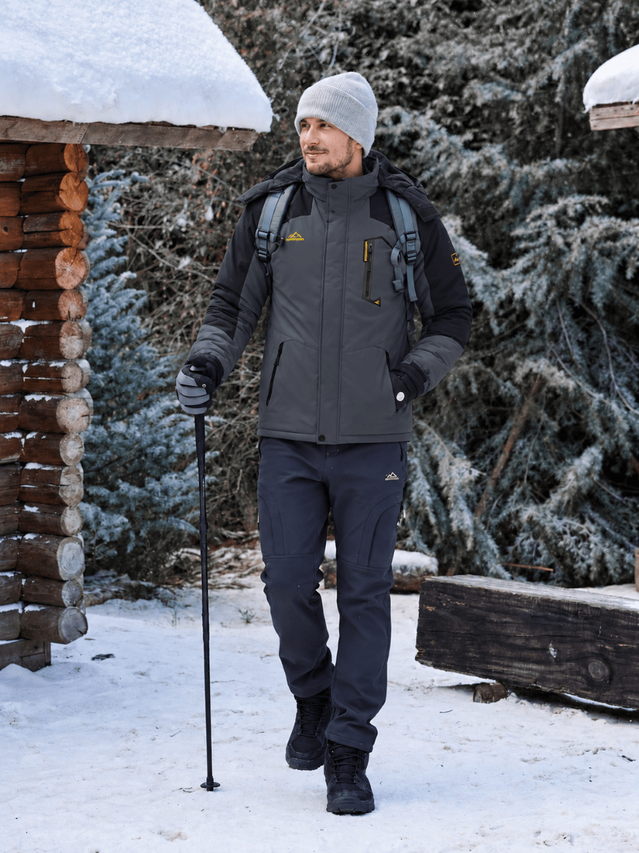 TACVASEN Black Grey Mens Hiking Insulated Fleece Lined Winter Snow Jacket