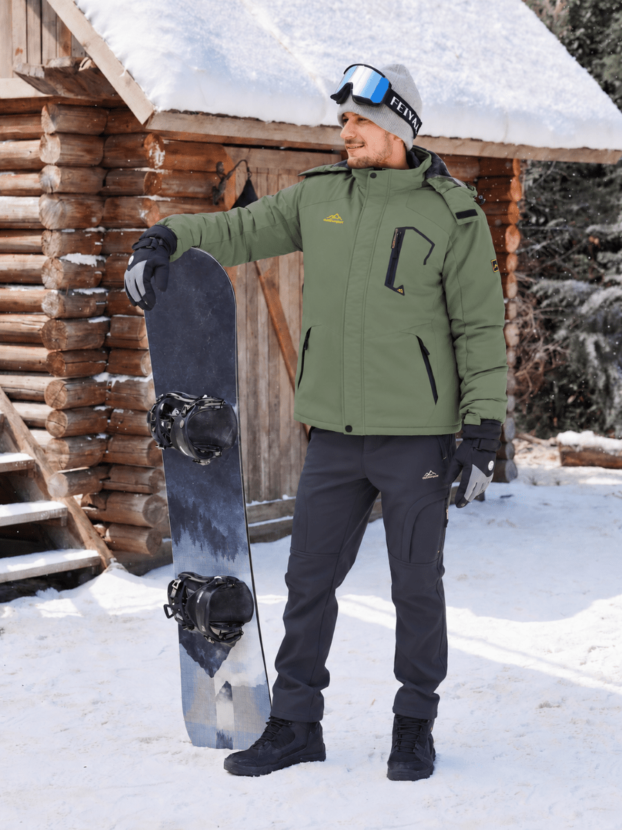 TACVASEN Grey Green Mens Hiking Insulated Fleece Lined Winter Snow Jacket