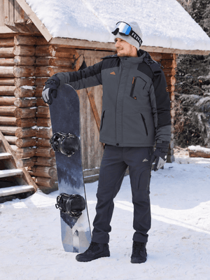 TACVASEN Black Grey Mens Hiking Insulated Fleece Lined Winter Snow Jacket