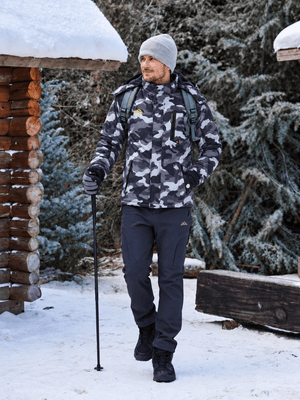 TACVASEN Black Camouflage Mens Hiking Insulated Fleece Lined Winter Snow Jacket