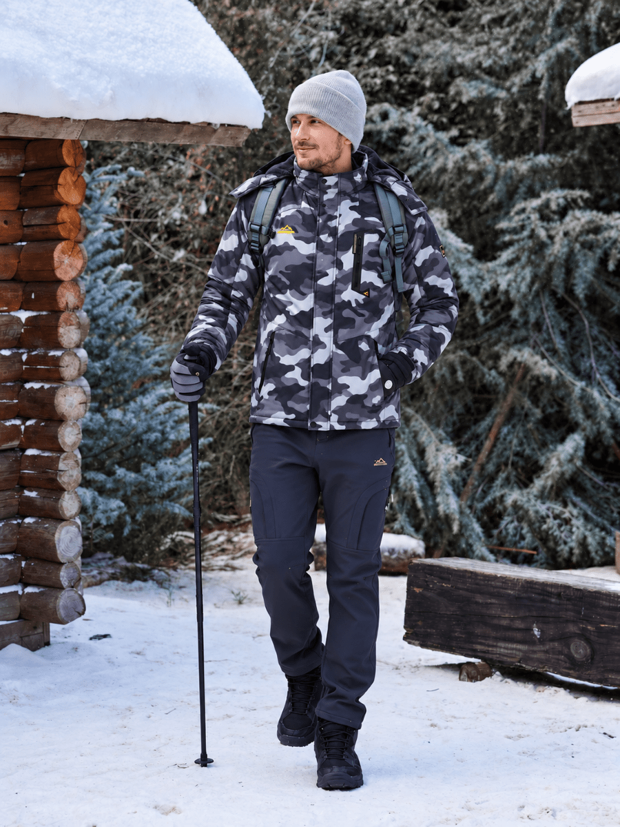 TACVASEN Black Camouflage Mens Hiking Insulated Fleece Lined Winter Snow Jacket