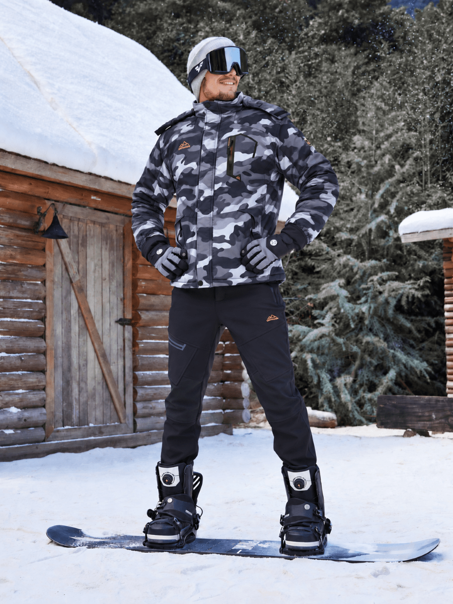 TACVASEN Black Camouflage Mens Hiking Insulated Fleece Lined Winter Snow Jacket