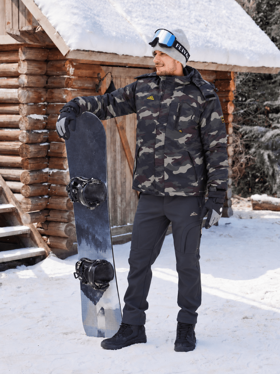 TACVASEN ArmyGreen Camouflage Mens Hiking Insulated Fleece Lined Winter Snow Jacket