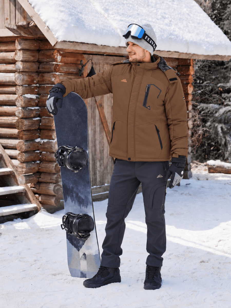 TACVASEN Coffee Mens Hiking Insulated Fleece Lined Winter Snow Jacket