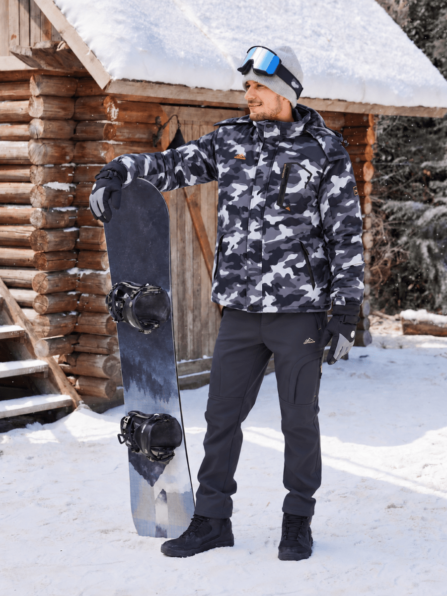 TACVASEN Black Camouflage Mens Hiking Insulated Fleece Lined Winter Snow Jacket