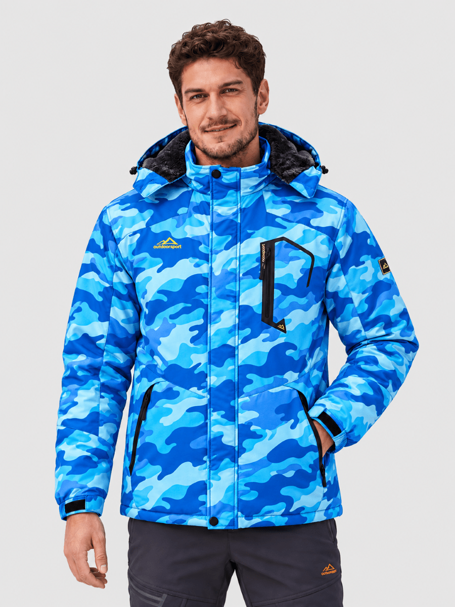 TACVASEN SkyBlue Camouflage Mens Hiking Insulated Fleece Lined Winter Snow Jacket