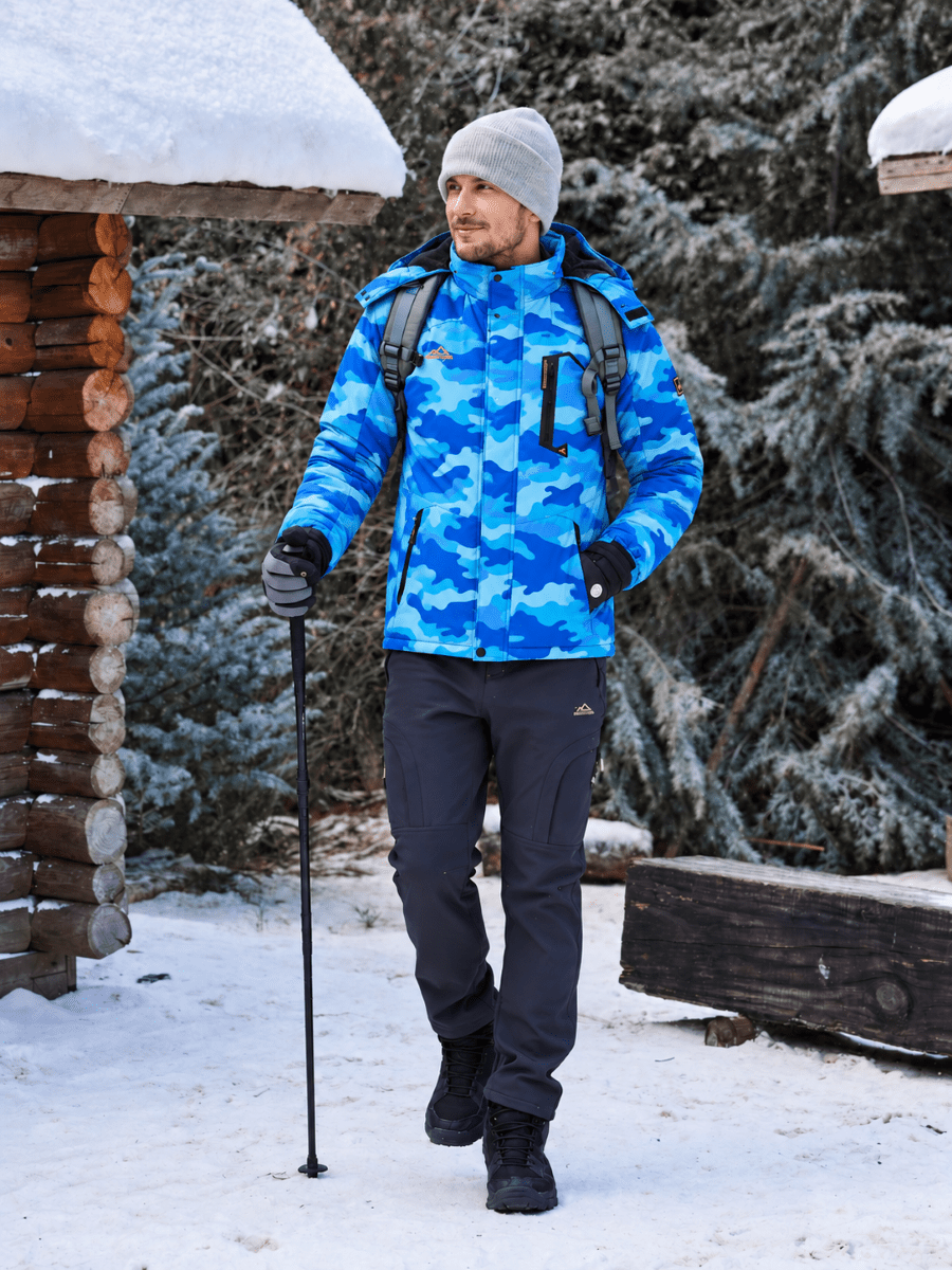 TACVASEN SkyBlue Camouflage Mens Hiking Insulated Fleece Lined Winter Snow Jacket