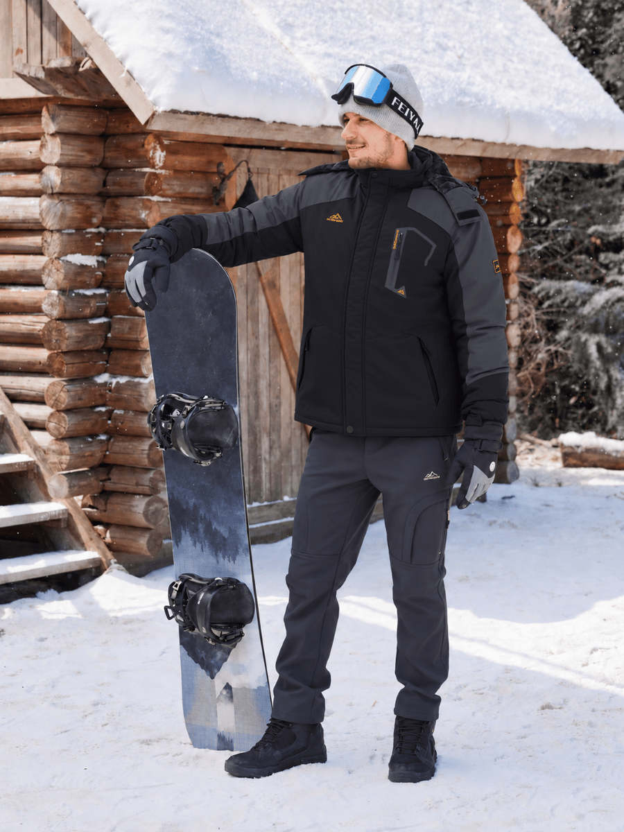TACVASEN Grey Black Mens Hiking Insulated Fleece Lined Winter Snow Jacket
