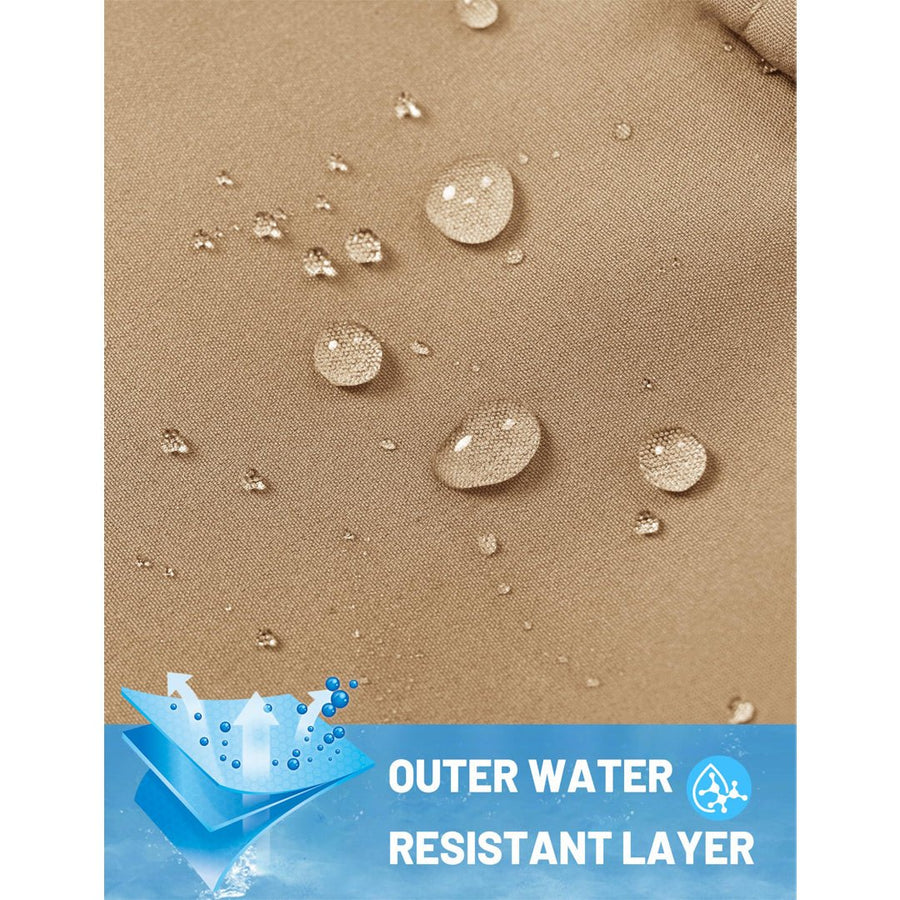 Water droplets beading on the outer fabric of water-resistant combat pants