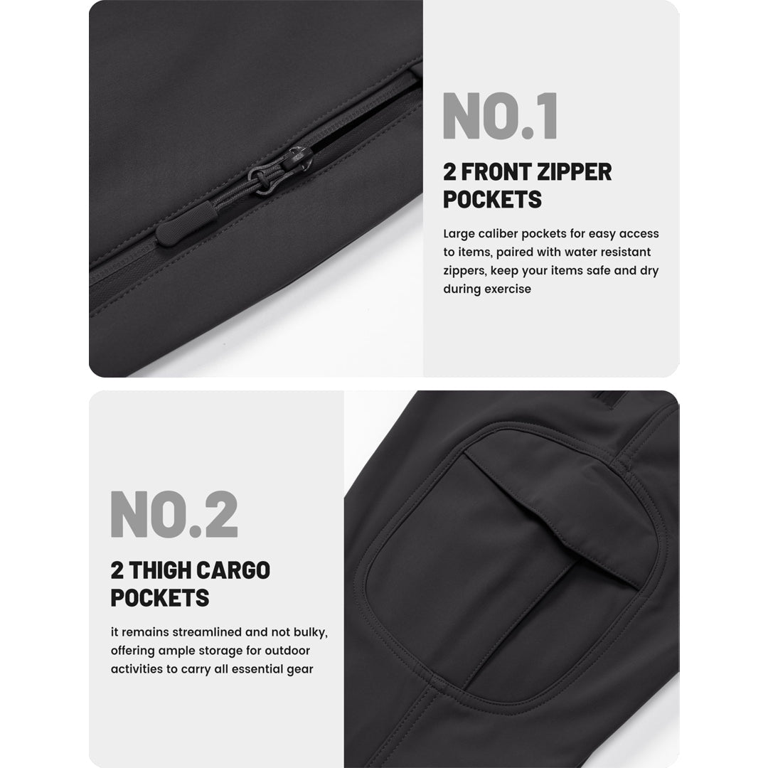 TACVASEN Black Hiking Water Resistant Combat Fleece Lined Pants