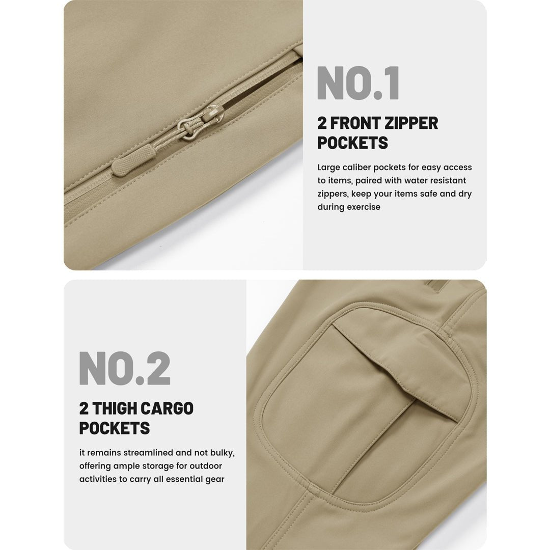 TACVASEN Khaki Hiking Water Resistant Combat Fleece Lined Pants