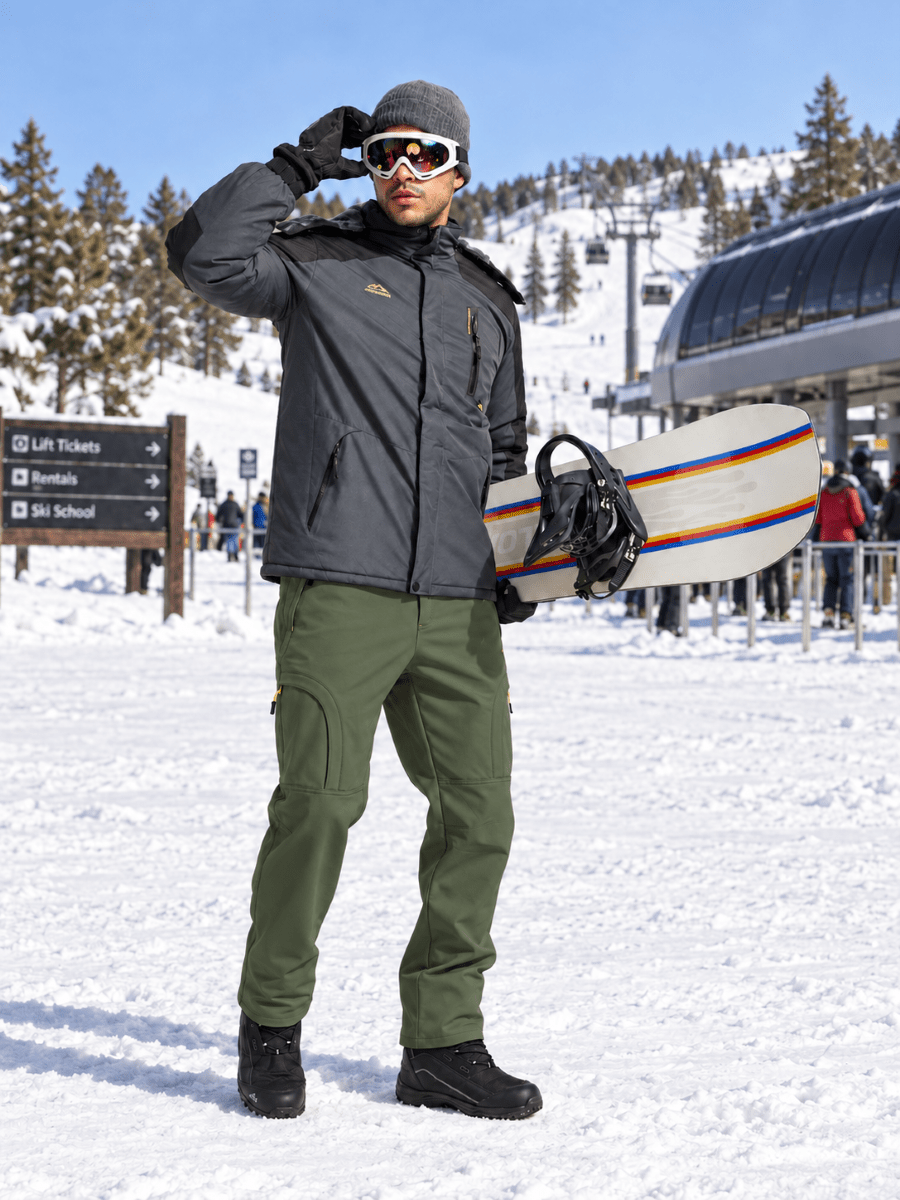 TACVASEN Army Green Mens Hiking Water Resistant Reinforced Knees Winter Pants