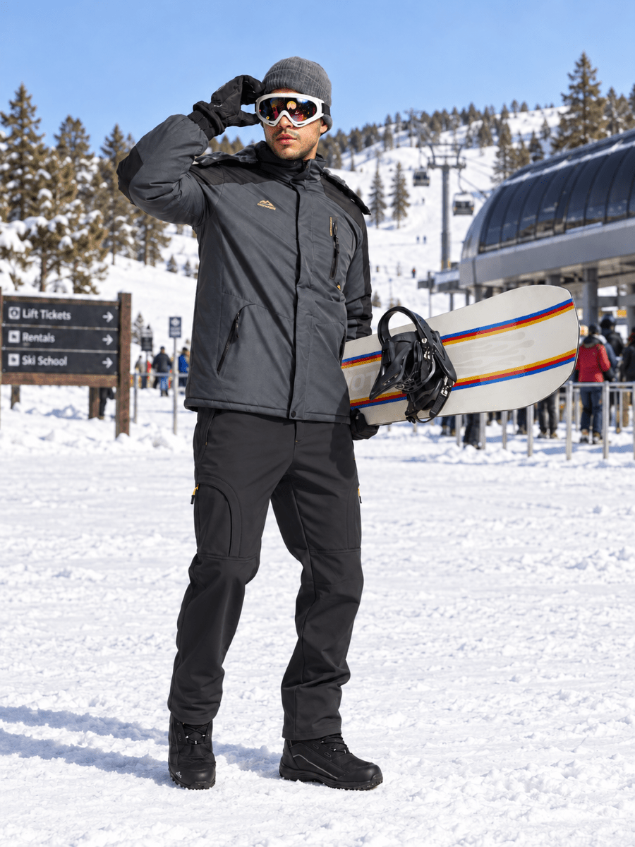 TACVASEN Black Mens Hiking Water Resistant Reinforced Knees Winter Pants