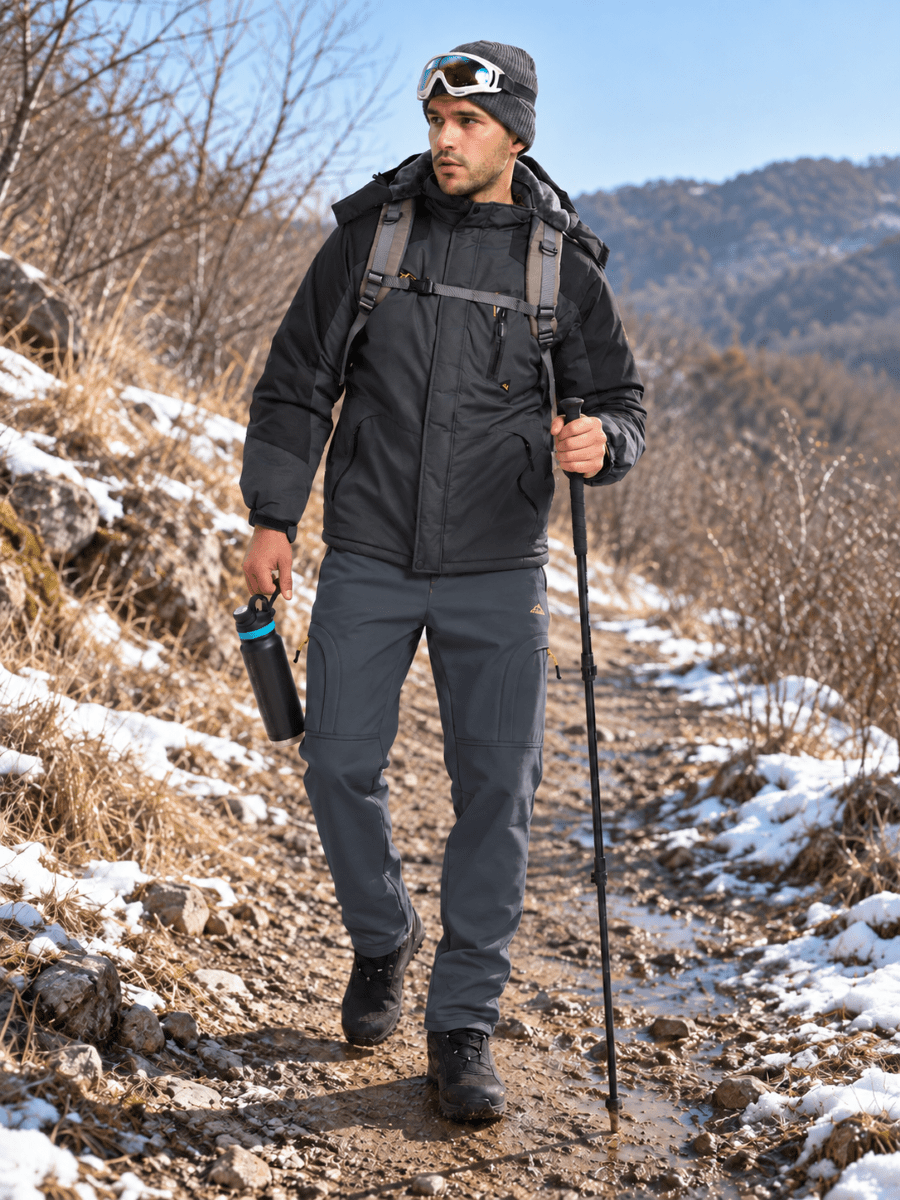TACVASEN Dark Grey Mens Hiking Water Resistant Reinforced Knees Winter Pants