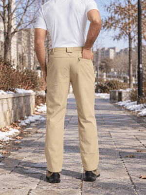 TACVASEN Khaki Mens Hiking Water Resistant Reinforced Knees Winter Pants