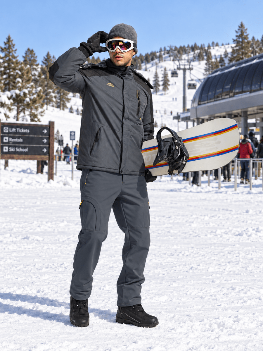 TACVASEN Dark Grey Mens Hiking Water Resistant Reinforced Knees Winter Pants
