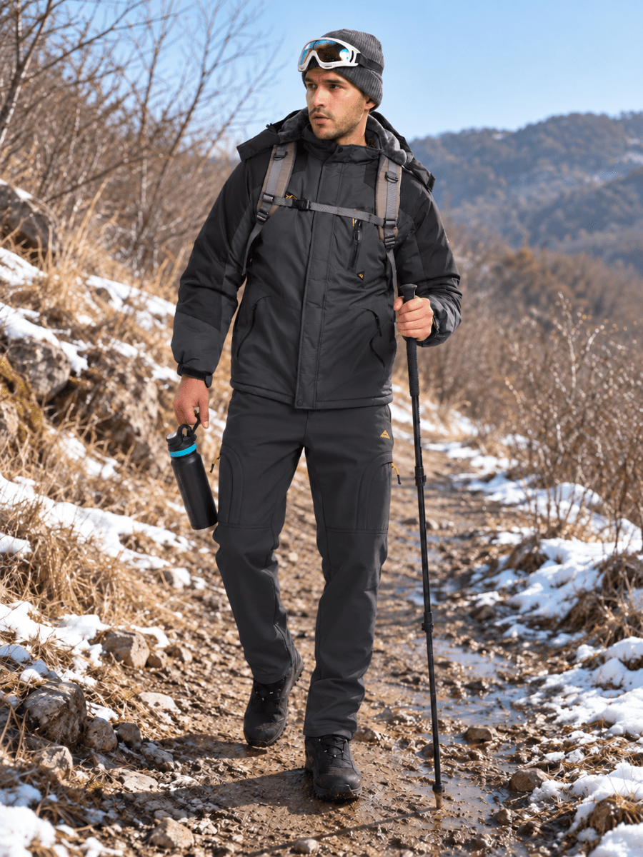 TACVASEN Black Mens Hiking Water Resistant Reinforced Knees Winter Pants