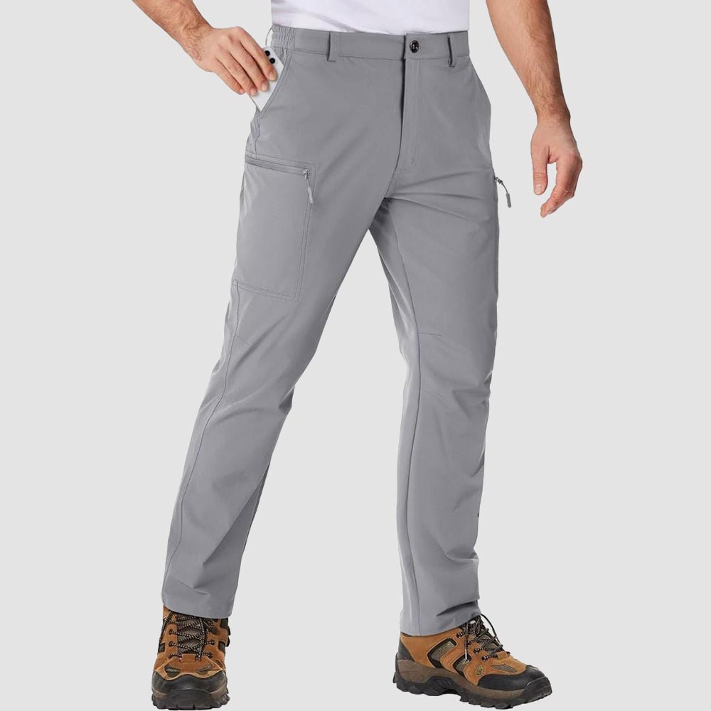 TACVASEN Light Grey Men's Hiking Waterproof Ripstop Pants Quick Dry with 6 Pockets
