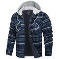 TACVASEN Blue Grey Men's Hooded Thick Plaid Flannel Long Sleeve Winter Cotton Coat with Pockets