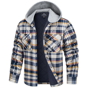 TACVASEN Yellow Men's Hooded Thick Plaid Flannel Long Sleeve Winter Cotton Coat with Pockets