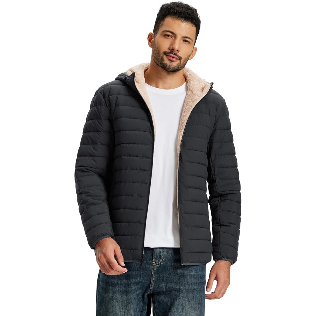 TACVASEN Black Men's Insulated Puffer Jacket Hooded Warm Winter Coat