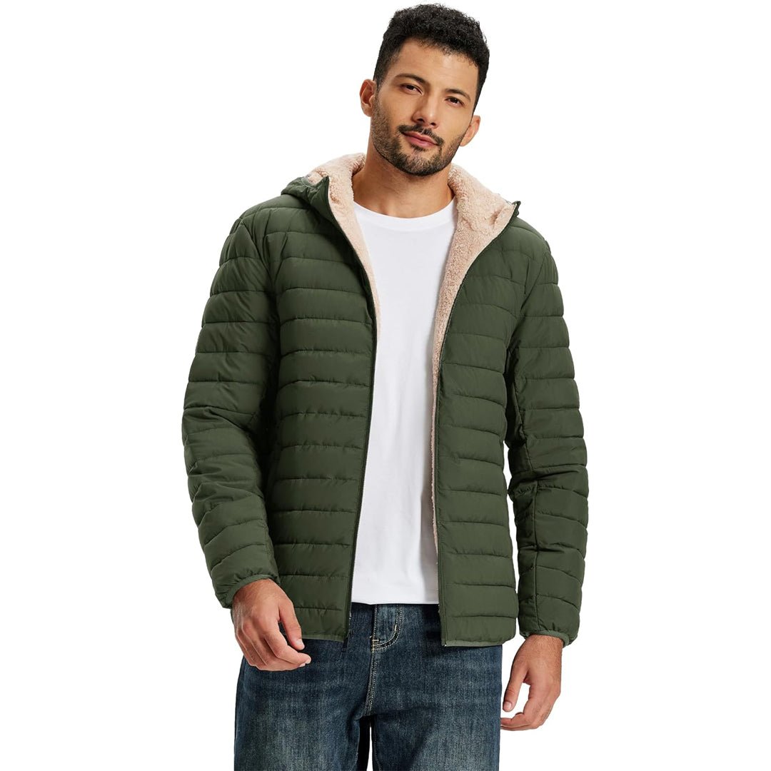 TACVASEN Army Green Men's Insulated Puffer Jacket Hooded Warm Winter Coat