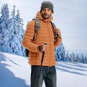 TACVASEN Light Brown Men's Insulated Puffer Jacket Hooded Warm Winter Coat