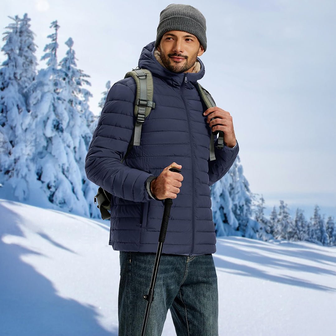 TACVASEN Navy Men's Insulated Puffer Jacket Hooded Warm Winter Coat