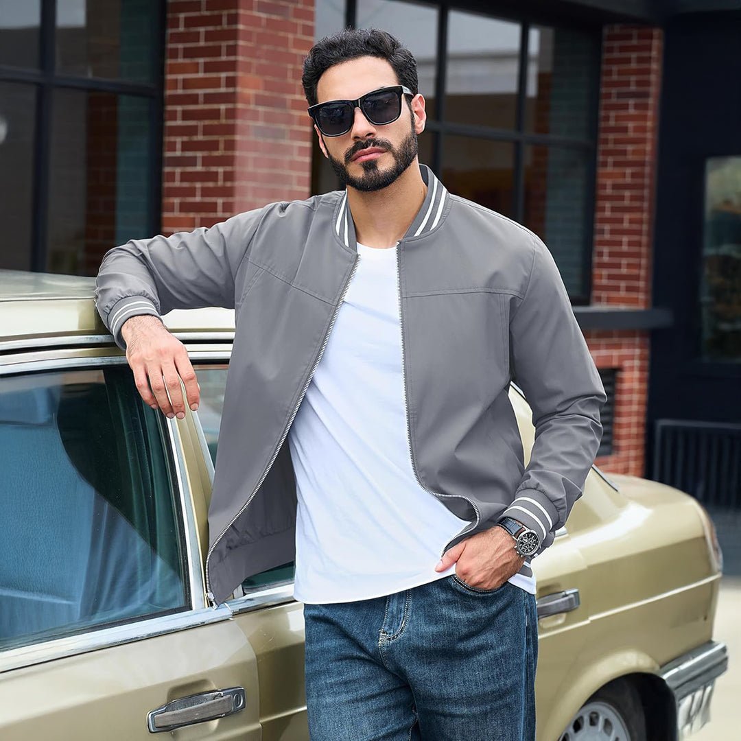 Men's Lightweight Bomber Jacket Casual Zip Up Spring Fall Windbreaker Coat - L20M202