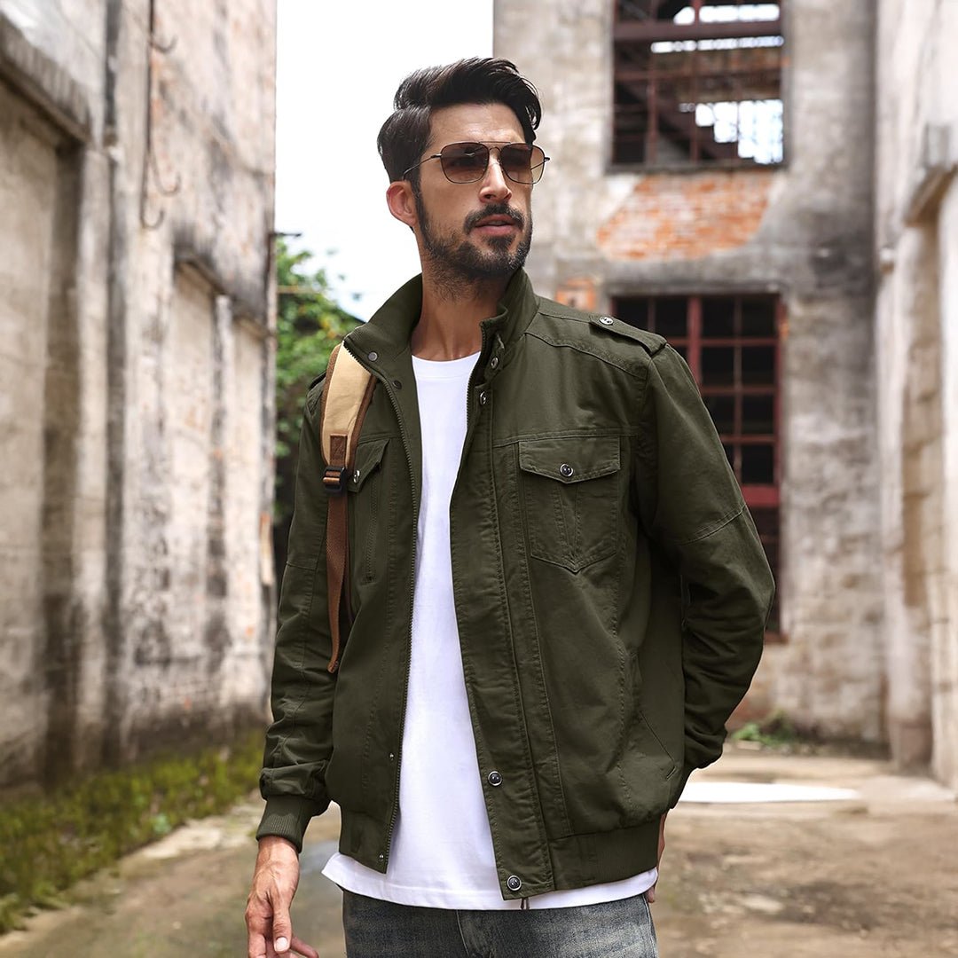 TACVASEN Army Green Men's Lightweight Casual Cotton Cargo Jacket