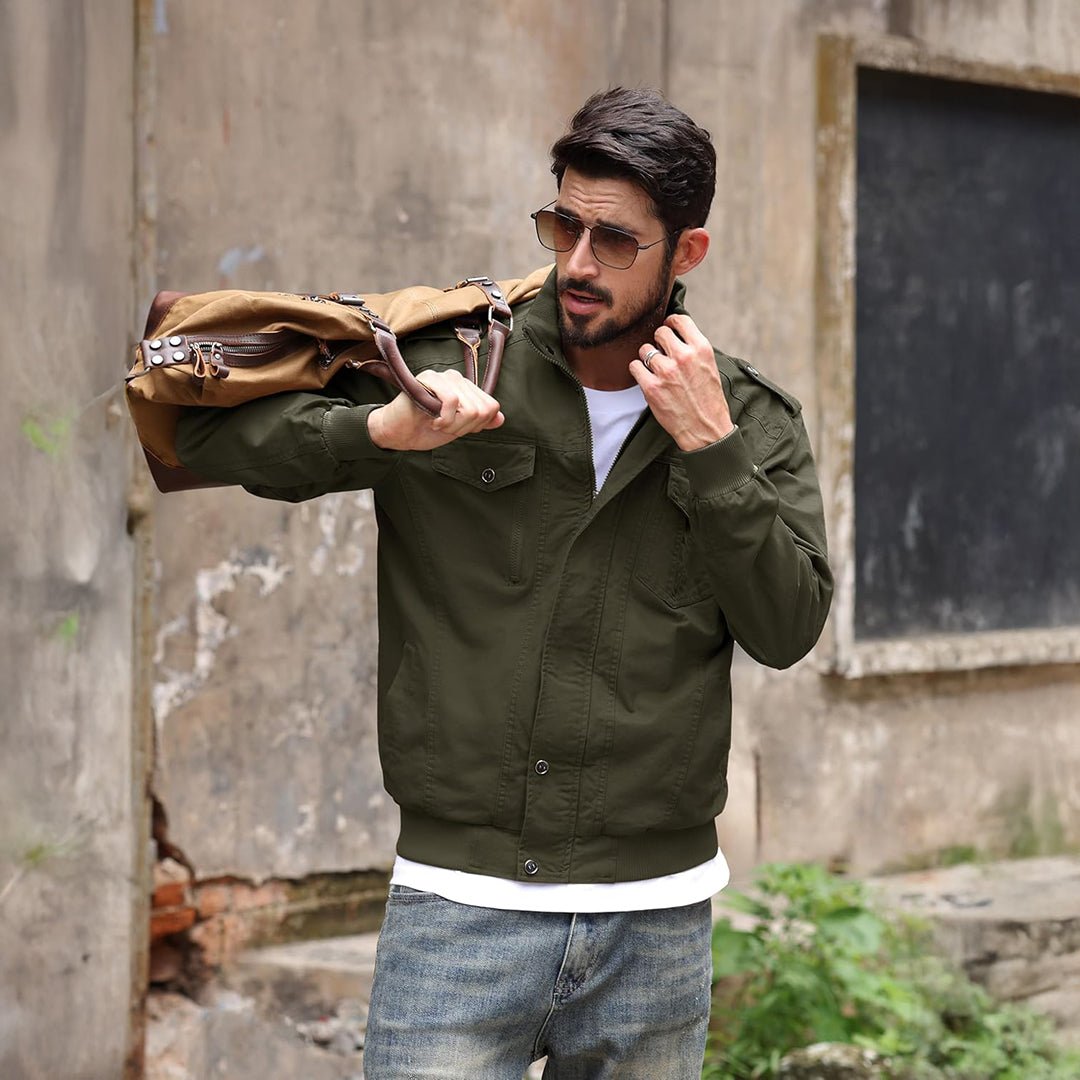 TACVASEN Army Green Men's Lightweight Casual Cotton Cargo Jacket