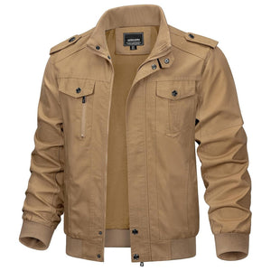 TACVASEN Khaki Men's Lightweight Casual Cotton Cargo Jacket