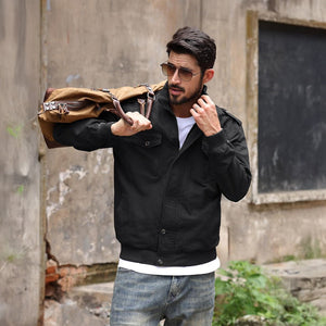 TACVASEN Black Men's Lightweight Casual Cotton Cargo Jacket