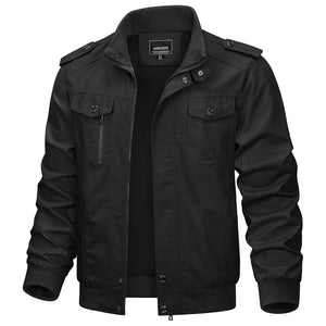 TACVASEN Black Men's Lightweight Casual Cotton Cargo Jacket