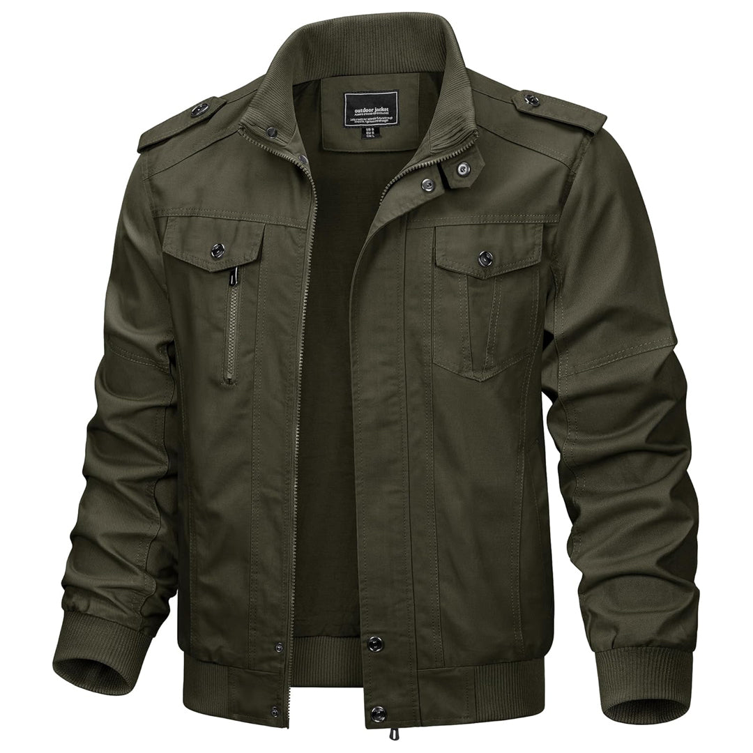 TACVASEN Army Green Men's Lightweight Casual Cotton Cargo Jacket
