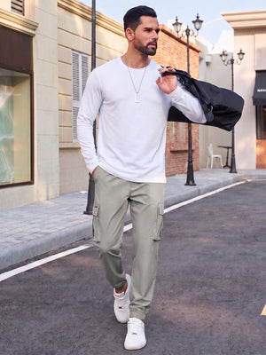 TACVASEN Light Grey Men's Lightweight Casual Waterproof Cargo Sweatpants