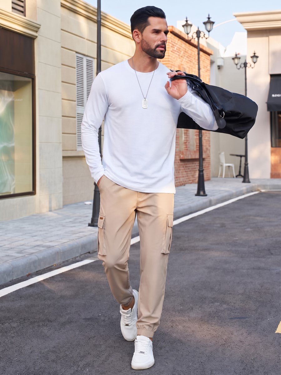 TACVASEN Light Khaki Men's Lightweight Casual Waterproof Cargo Sweatpants