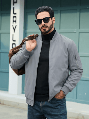 TACVASEN Light Grey Men's Lightweight Multi Pocket Jacket - Bomber Windbreaker for Work