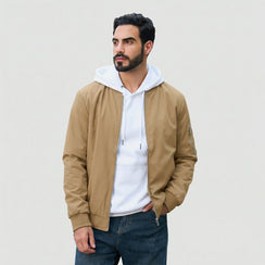 TACVASEN Khaki Men's Lightweight Multi Pocket Jacket - Bomber Windbreaker for Work