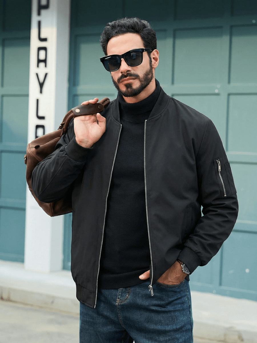 TACVASEN Black Men's Lightweight Multi Pocket Jacket - Bomber Windbreaker for Work