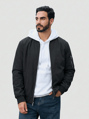 TACVASEN Black Men's Lightweight Multi Pocket Jacket - Bomber Windbreaker for Work