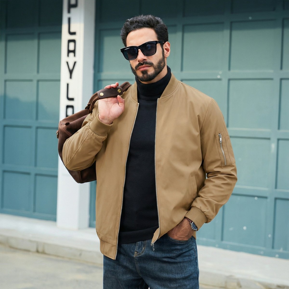 TACVASEN Khaki Men's Lightweight Multi Pocket Jacket - Bomber Windbreaker for Work