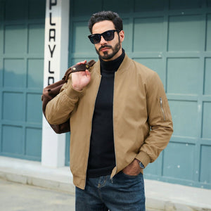 TACVASEN Khaki Men's Lightweight Multi Pocket Jacket - Bomber Windbreaker for Work