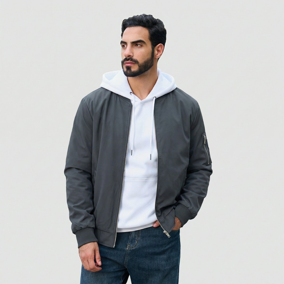 TACVASEN Dark Grey Men's Lightweight Multi Pocket Jacket - Bomber Windbreaker for Work