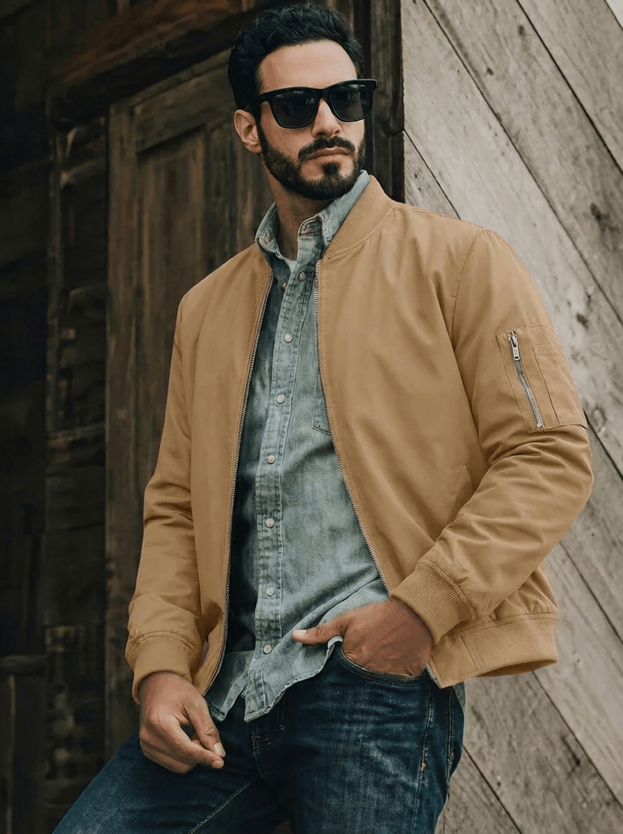 TACVASEN Khaki Men's Lightweight Multi Pocket Jacket - Bomber Windbreaker for Work