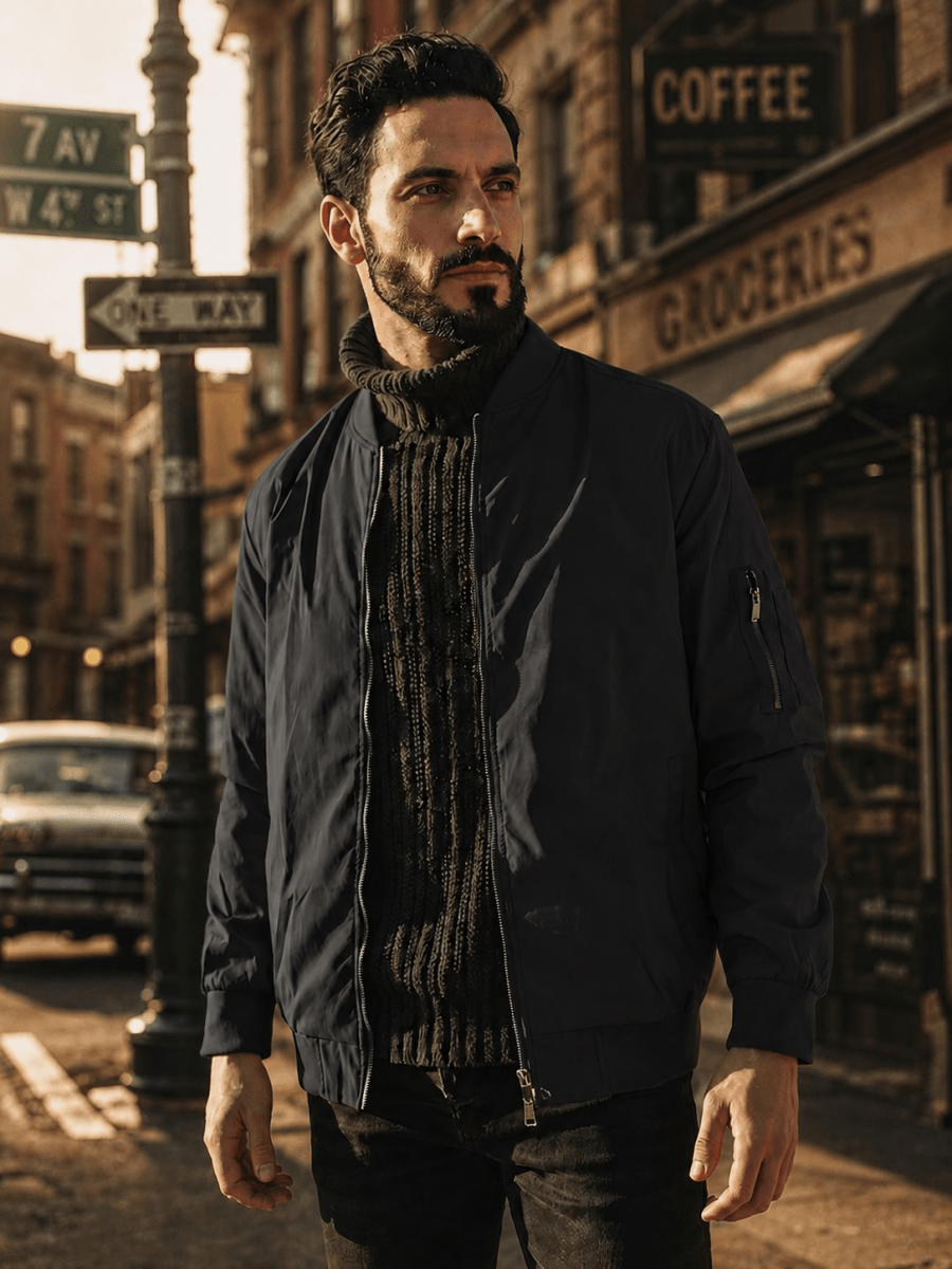 TACVASEN Black Men's Lightweight Multi Pocket Jacket - Bomber Windbreaker for Work