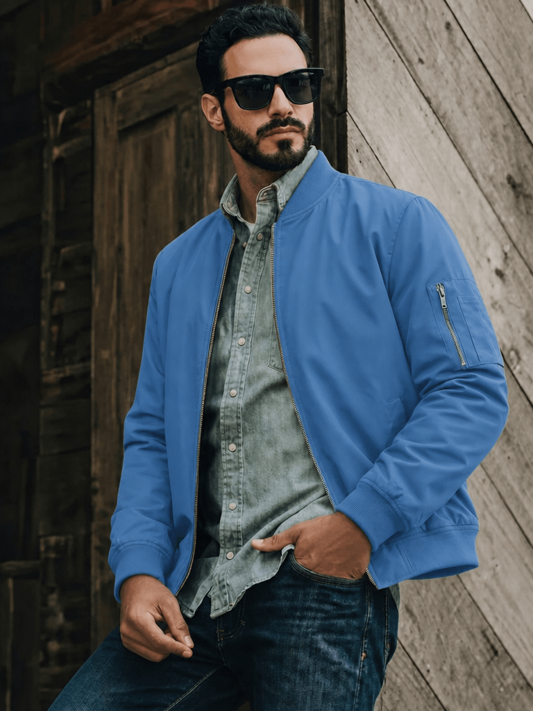TACVASEN Royal Blue Men's Lightweight Multi Pocket Jacket - Bomber Windbreaker for Work