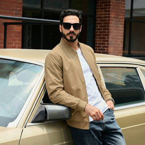 TACVASEN Khaki Men's Lightweight Multi Pocket Jacket - Bomber Windbreaker for Work