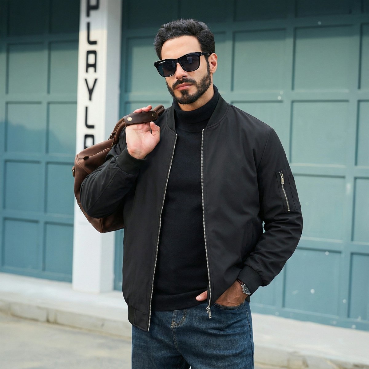 TACVASEN Black Men's Lightweight Multi Pocket Jacket - Bomber Windbreaker for Work