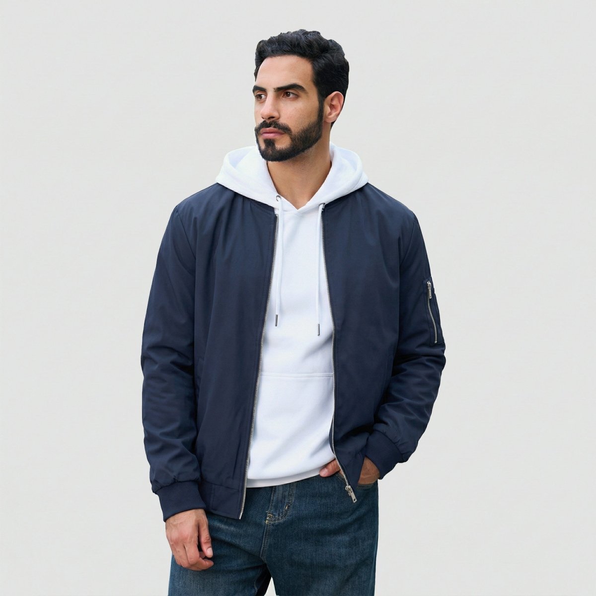 TACVASEN Navy Blue Men's Lightweight Multi Pocket Jacket - Bomber Windbreaker for Work